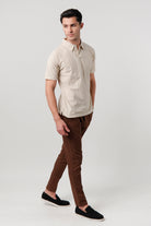 Jacquard Textured Polo Shirt - Beige - Mendeez