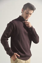 Textured Half Zipper Sweatshirt - Dark Brown - Mendeez