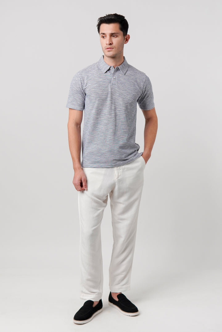 Striped Polo Shirt - Blue - Mendeez