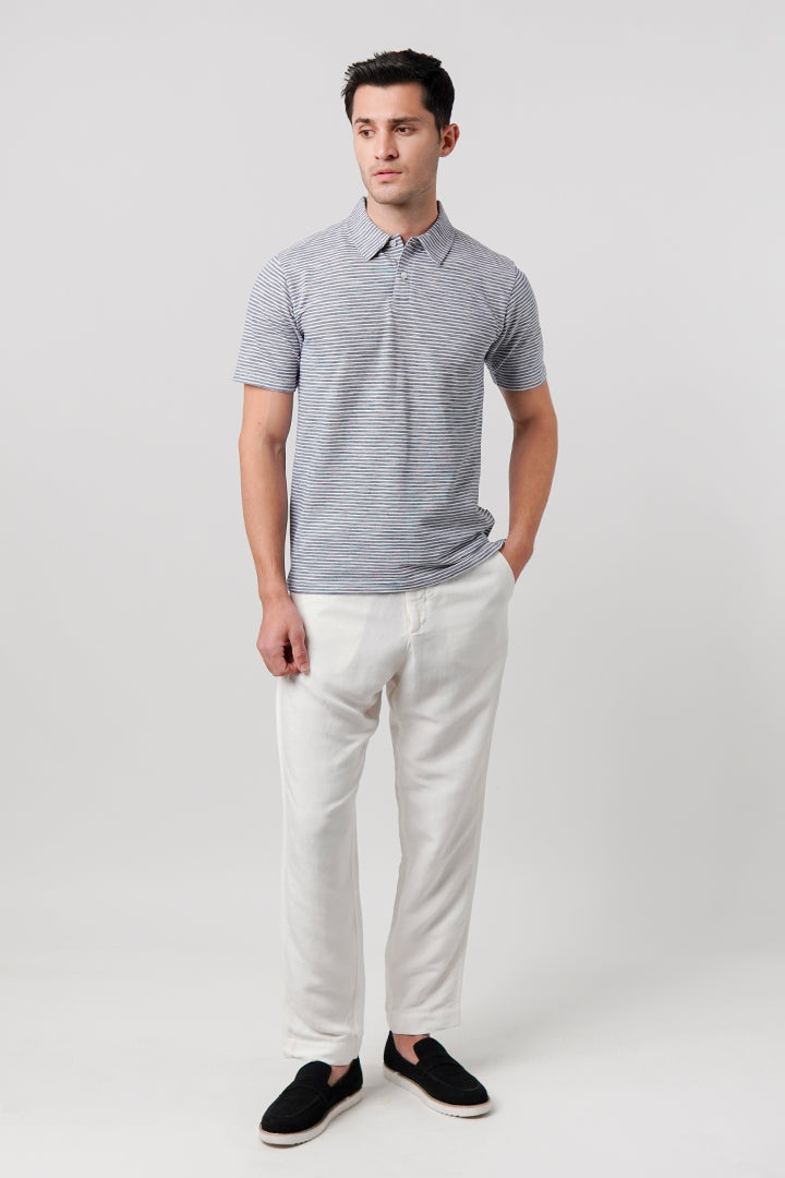 Striped Polo Shirt - Blue - Mendeez