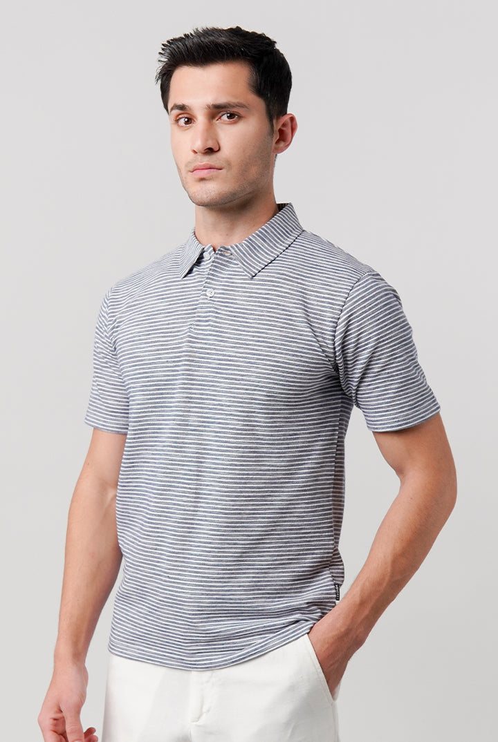 Striped Polo Shirt - Blue - Mendeez