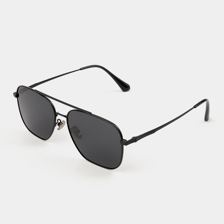 Double Bridge Square Sunglasses - Black - Mendeez