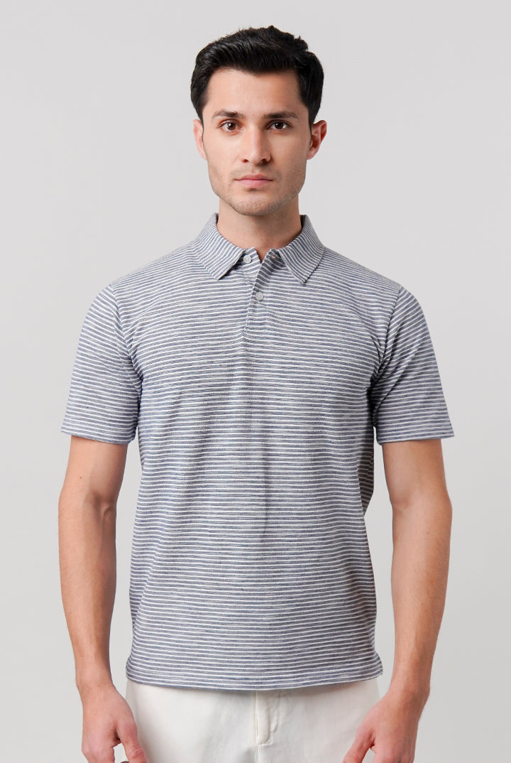 Striped Polo Shirt - Blue - Mendeez