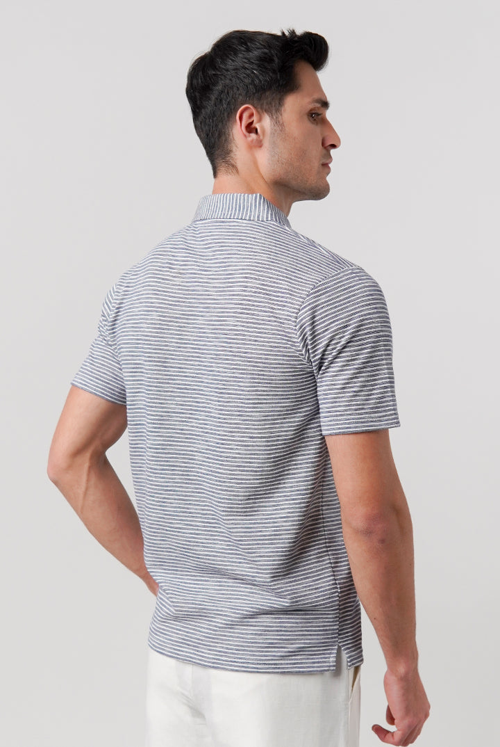 Striped Polo Shirt - Blue - Mendeez