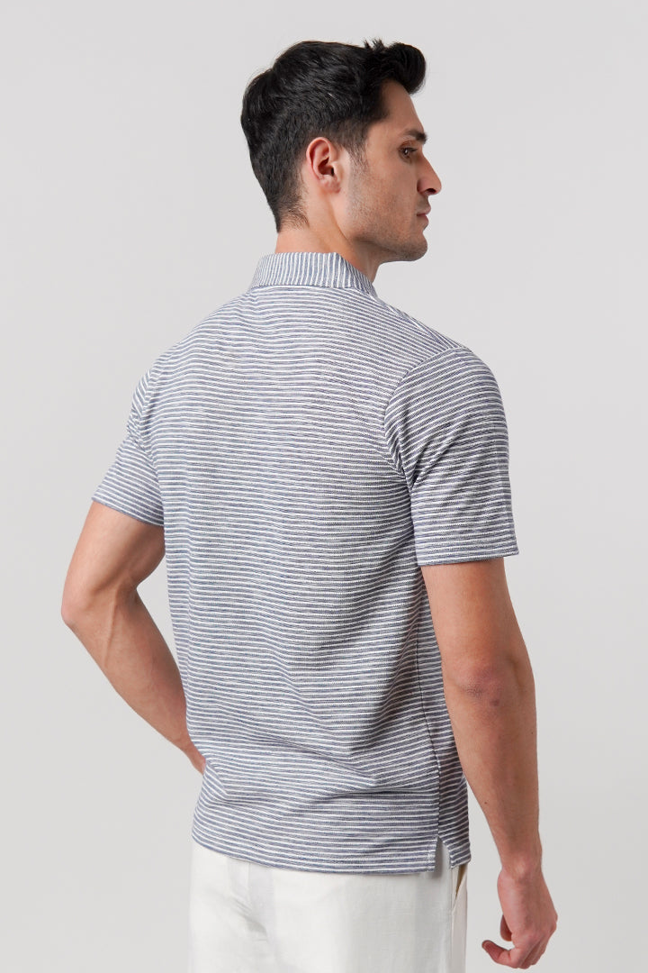 Striped Polo Shirt - Blue - Mendeez