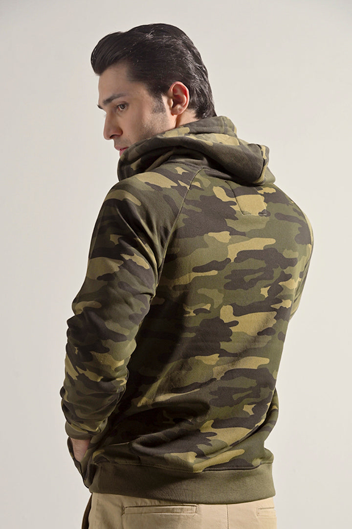 Camouflage Half Zipper Hoodie - Green - Mendeez