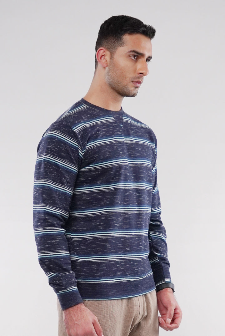Striped Terry Sweatshirt - Blue - Mendeez