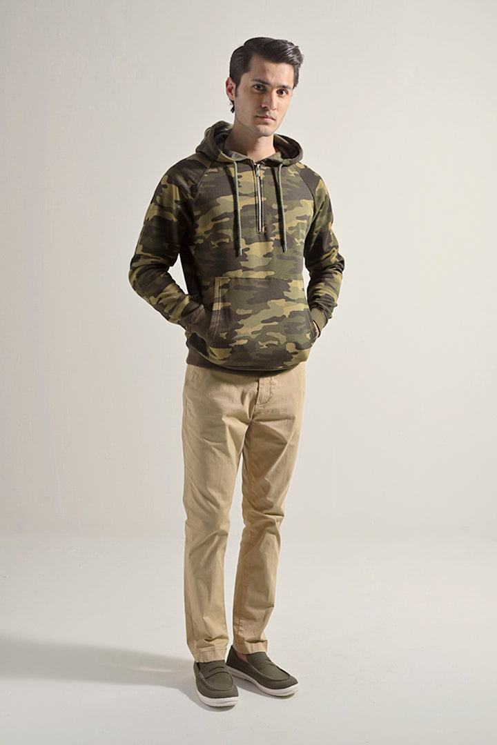 Camouflage Half Zipper Hoodie - Green - Mendeez