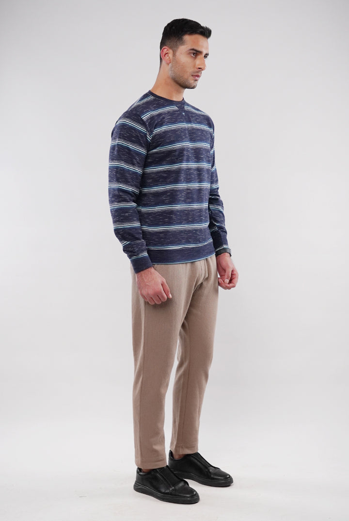Striped Terry Sweatshirt - Blue - Mendeez