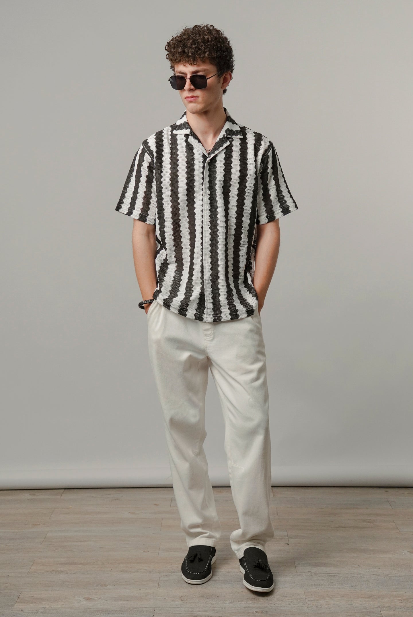 Striped Cuban Shirt - Black & White - Mendeez