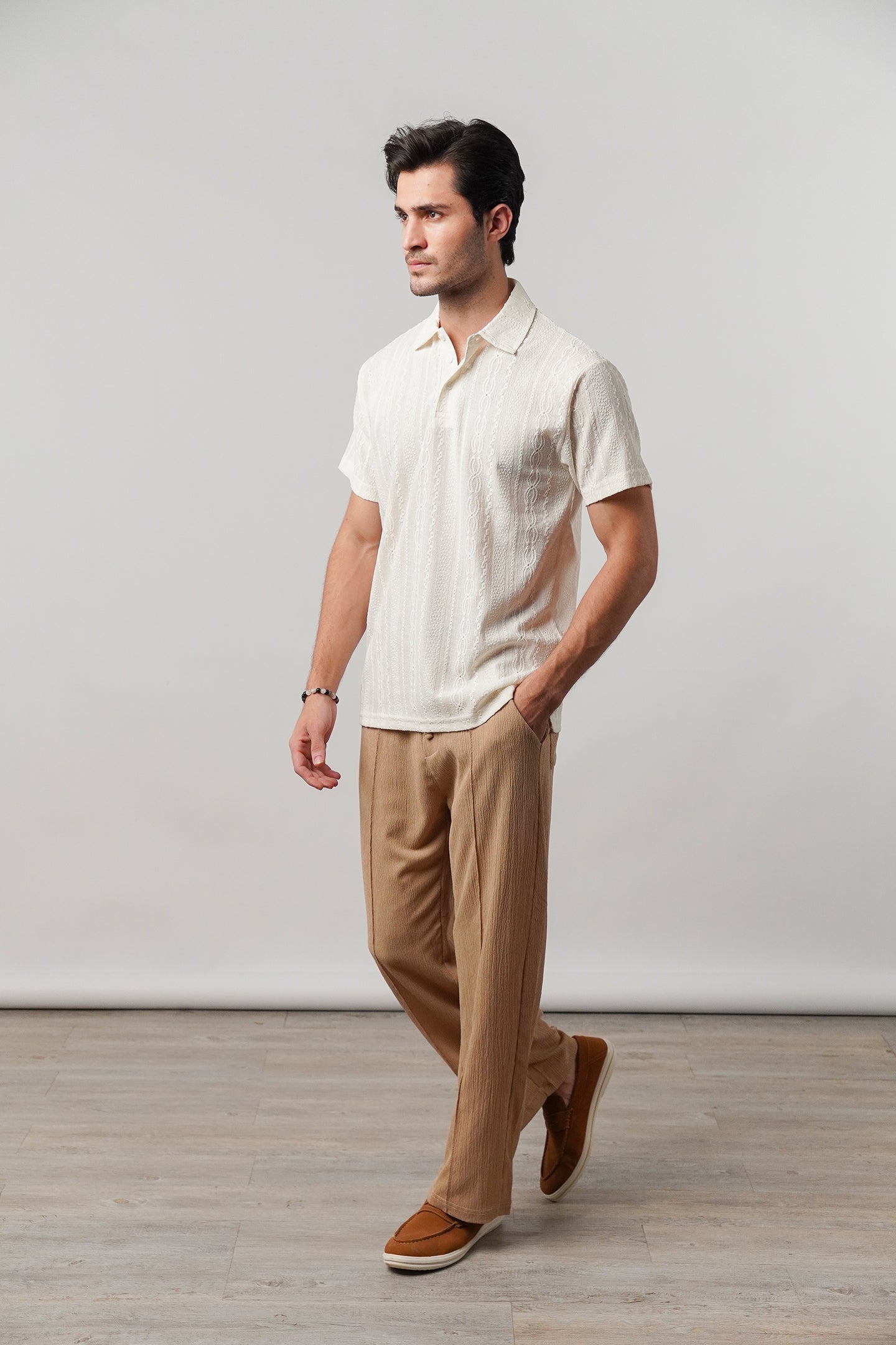 Knitted Polo Shirt - Off-White - Mendeez