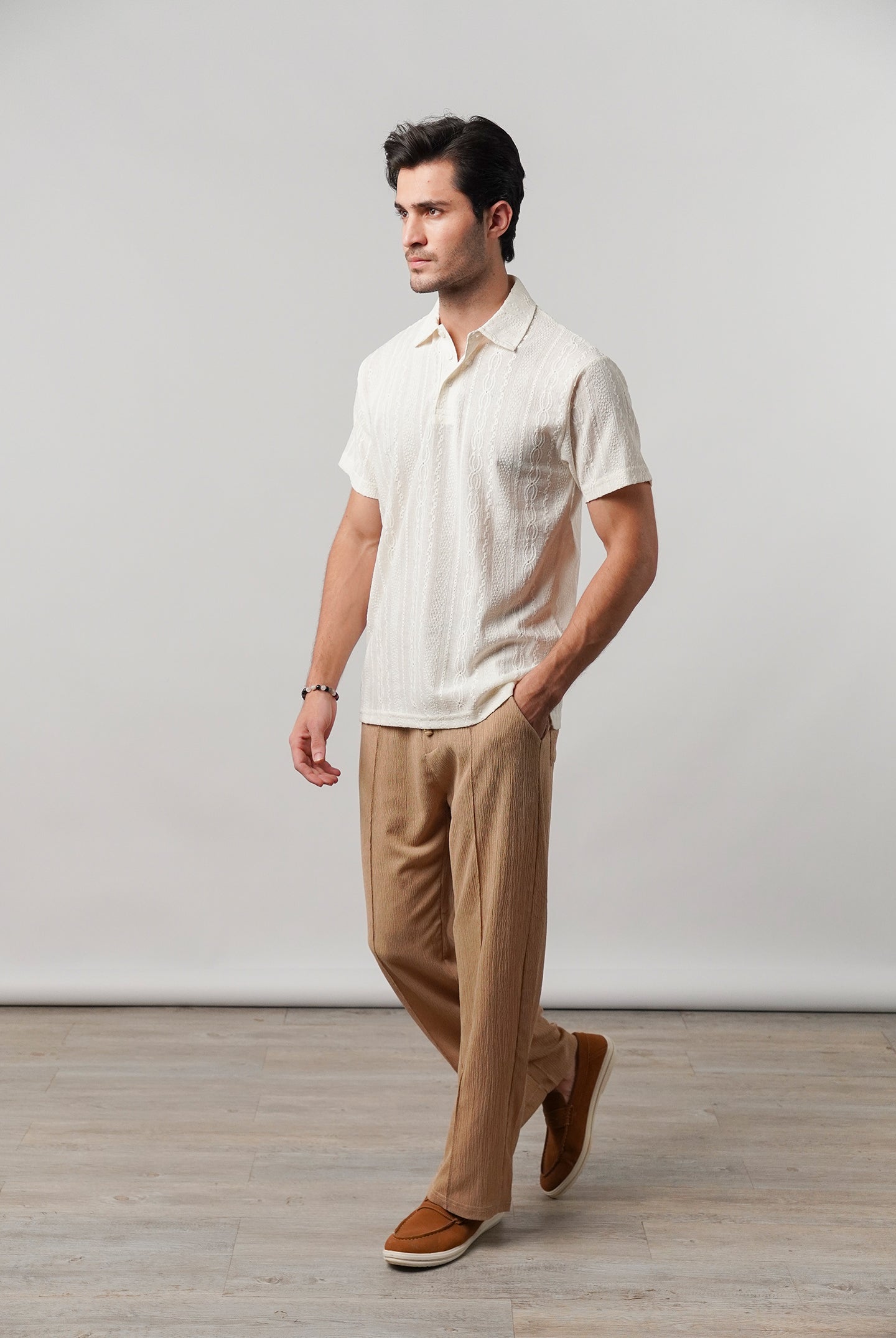 Knitted Polo Shirt - Off-White - Mendeez