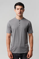Regular Fit Henley T-Shirt - Grey - Mendeez