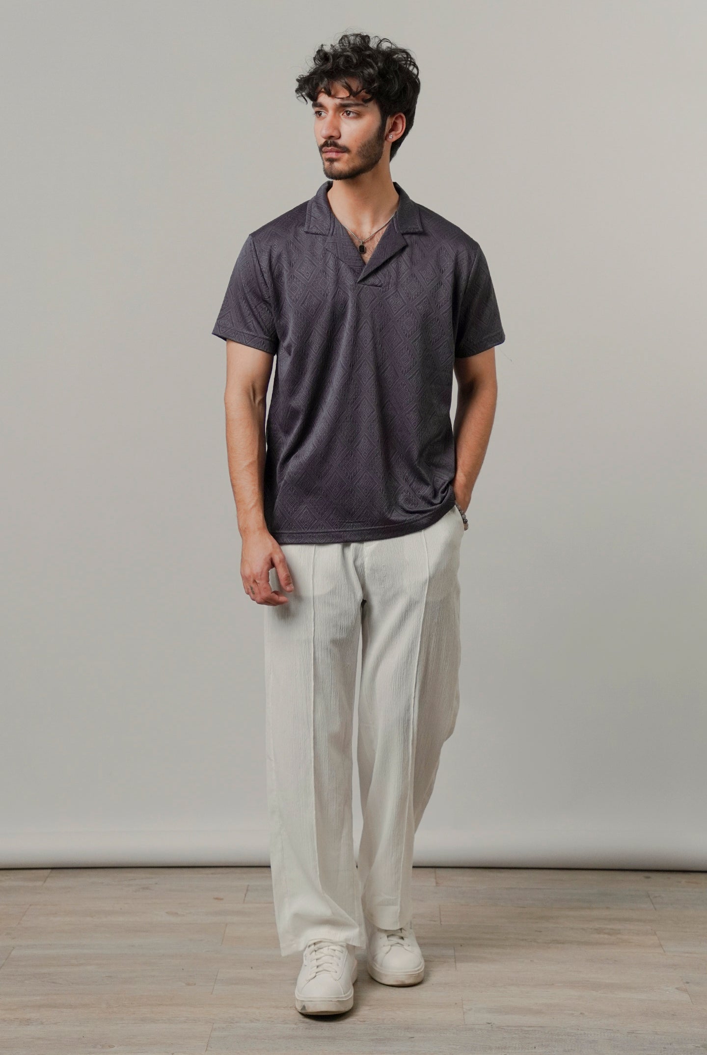 Cuban Collar Polo - Greyish Blue - Mendeez