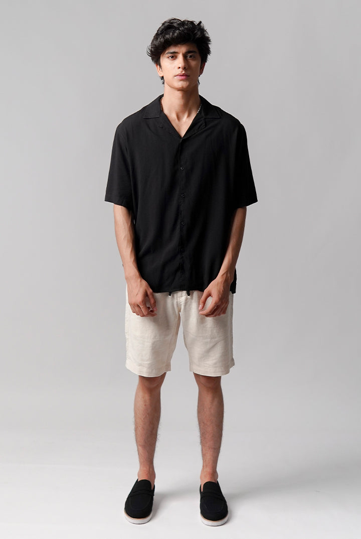 Linen Cuban Shirt - Black - Mendeez