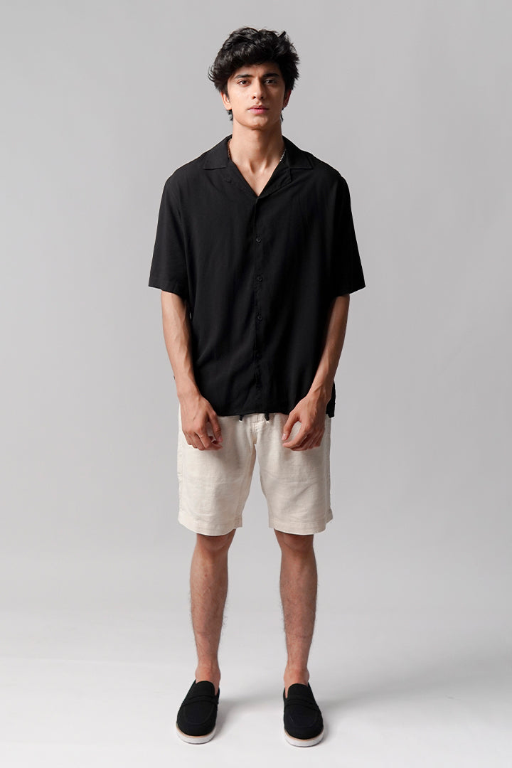 Linen Cuban Shirt - Black - Mendeez