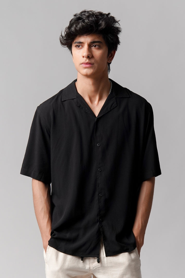 Linen Cuban Shirt - Black - Mendeez