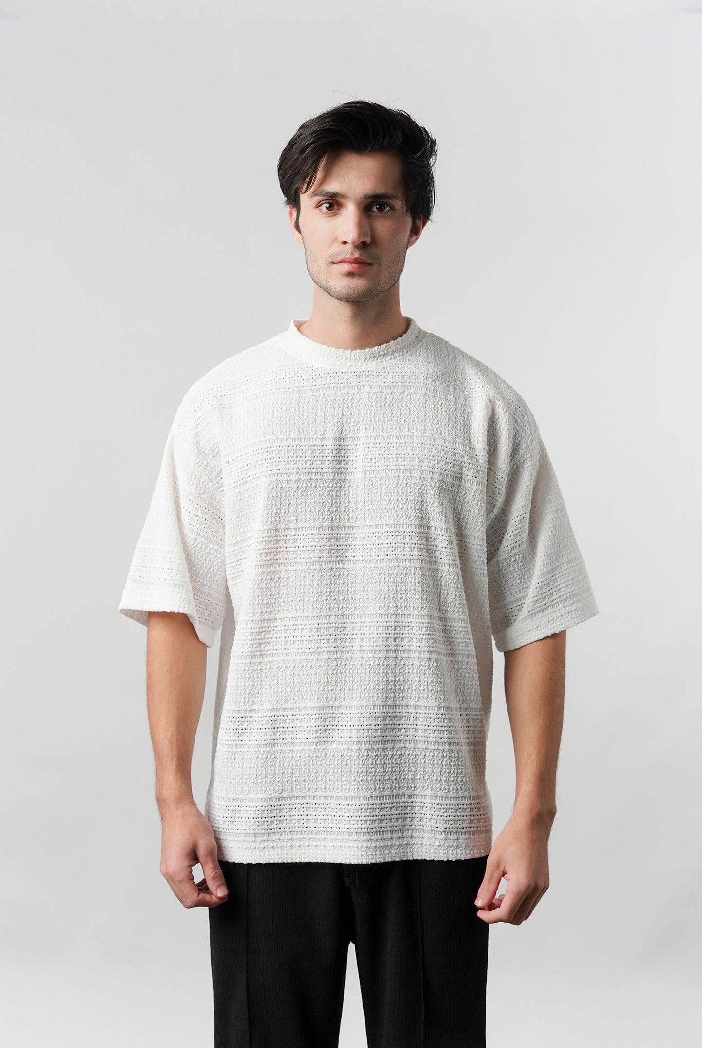 Textured Oversized T-Shirt - White - Mendeez