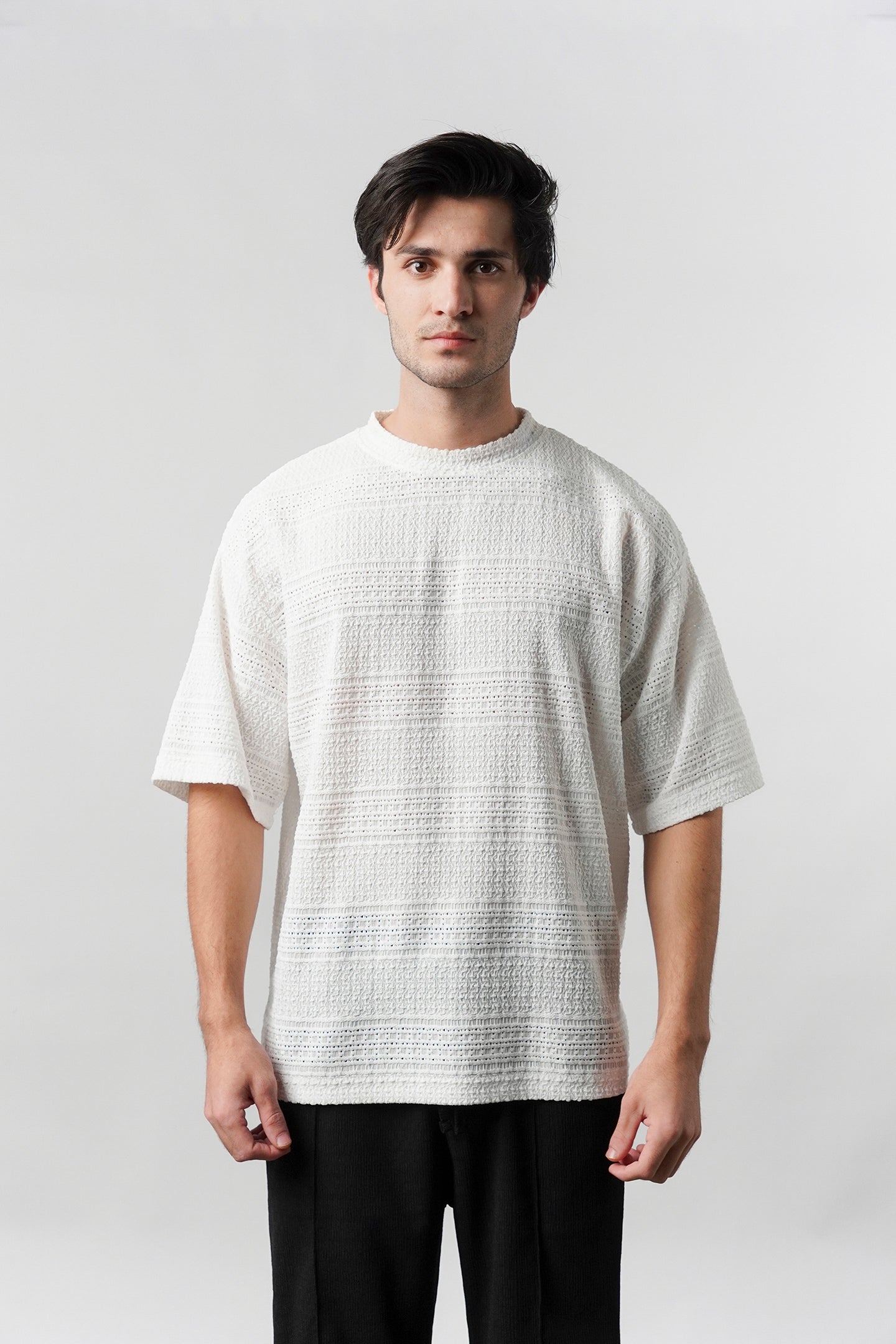 Textured Oversized T-Shirt - White - Mendeez