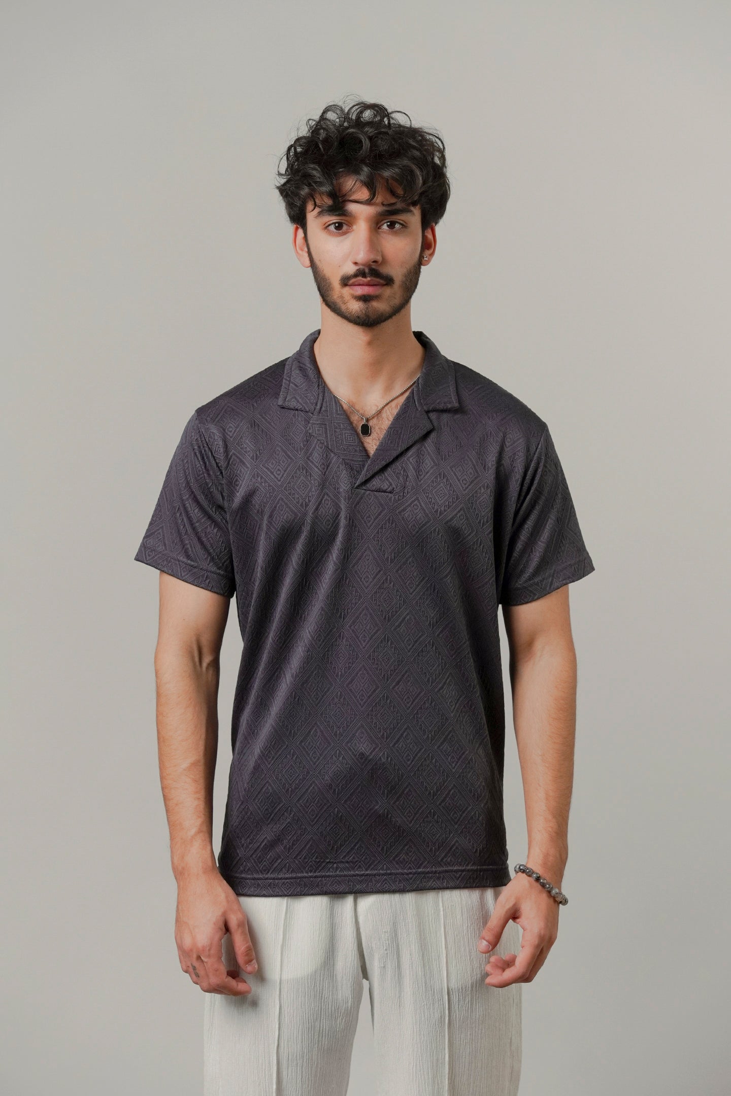 Cuban Collar Polo - Greyish Blue - Mendeez