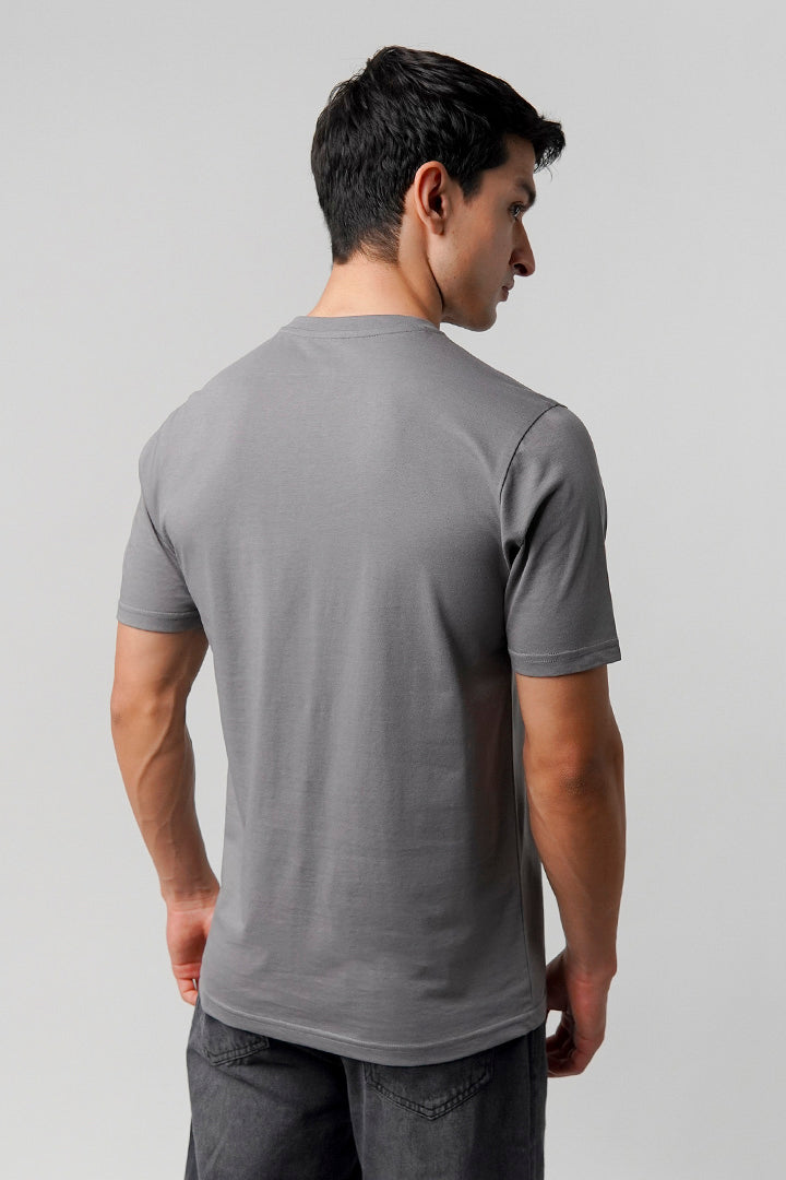 Regular Fit Henley T-Shirt - Grey - Mendeez