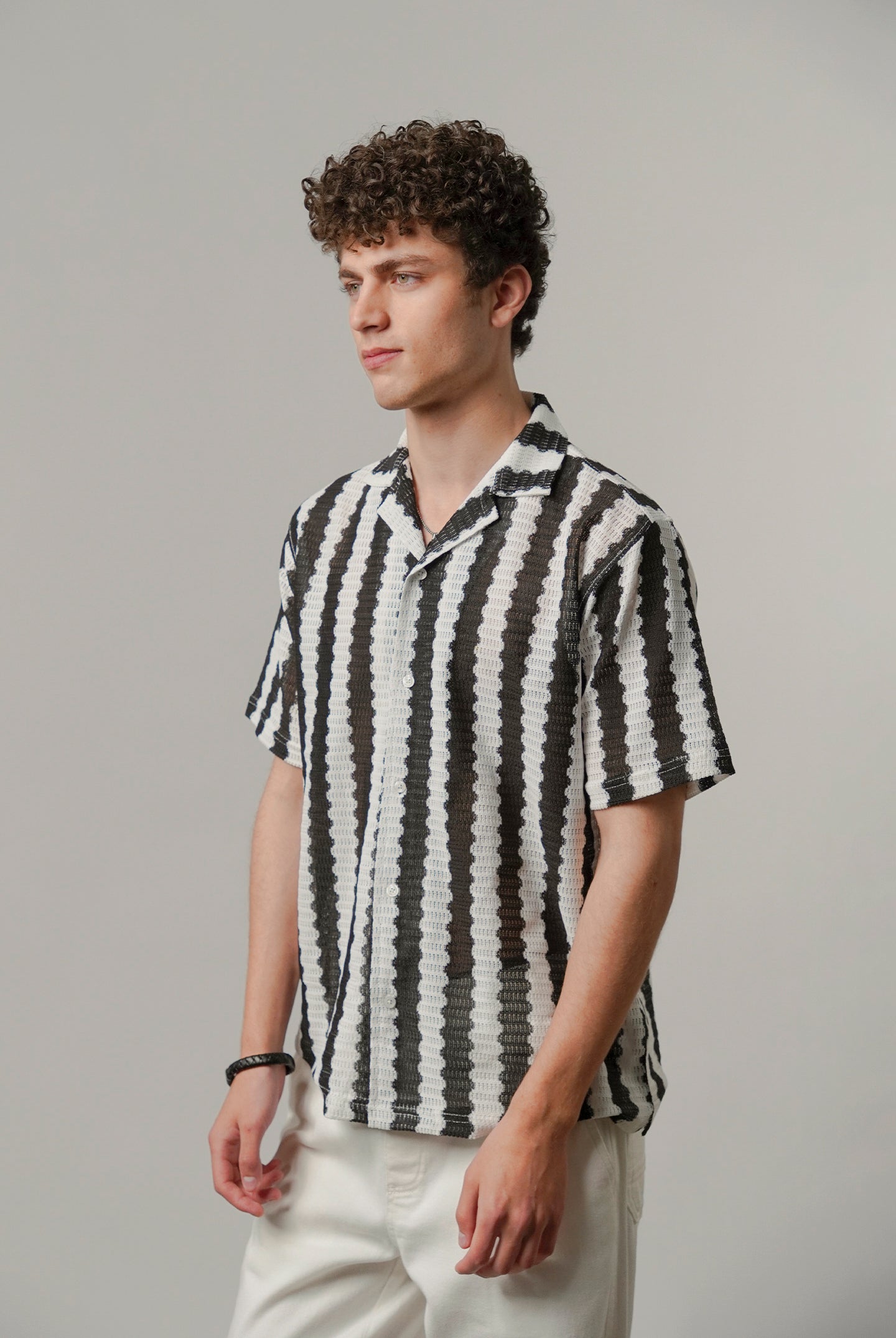 Striped Cuban Shirt - Black & White - Mendeez