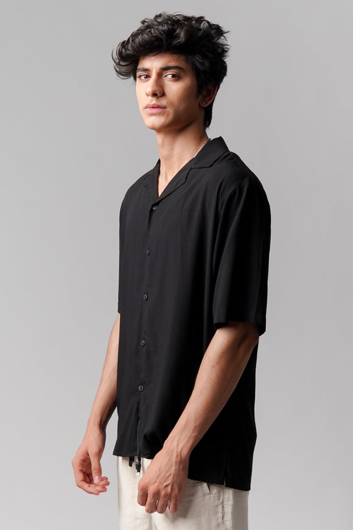 Linen Cuban Shirt - Black - Mendeez