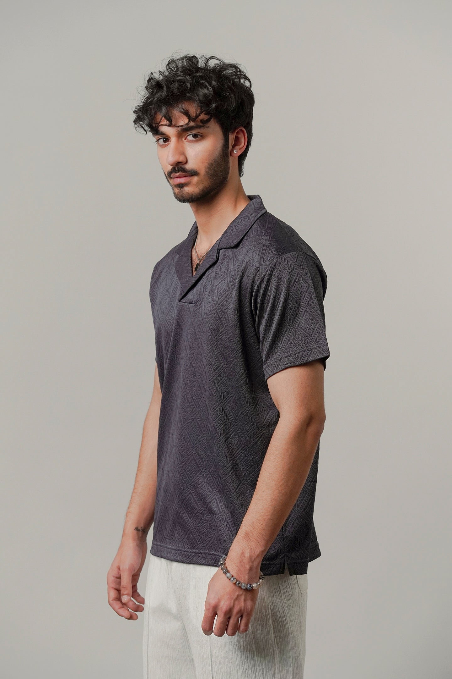 Cuban Collar Polo - Greyish Blue - Mendeez