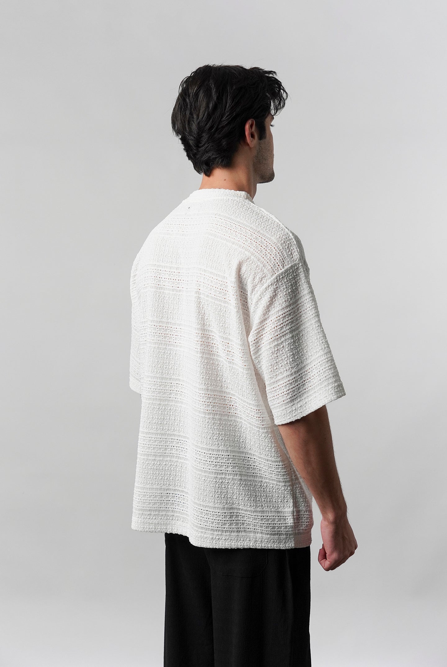 Textured Oversized T-Shirt - White - Mendeez