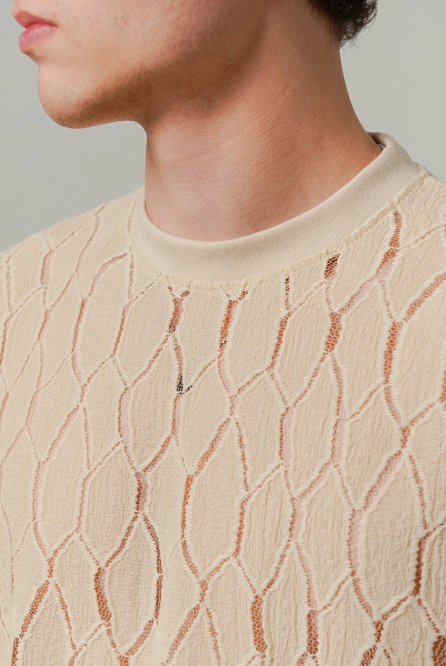 Knitted Oversized T-Shirt - Cream - Mendeez