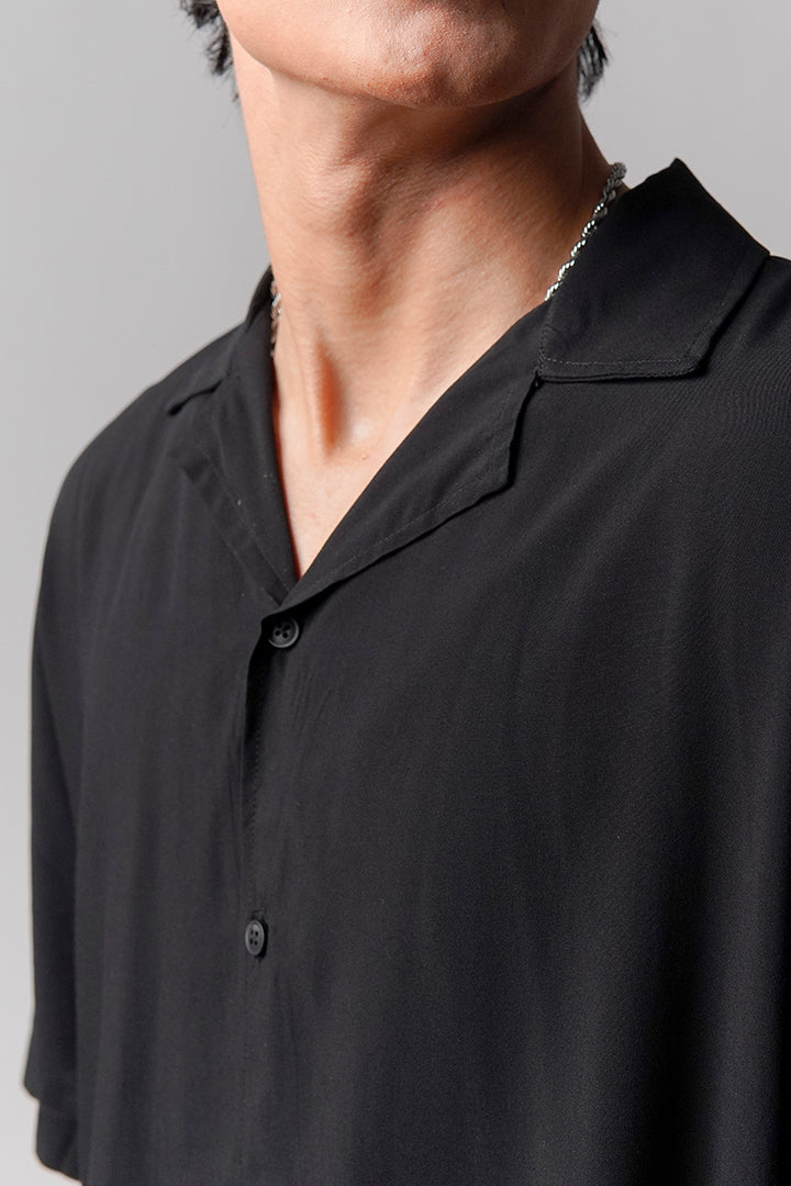 Linen Cuban Shirt - Black - Mendeez