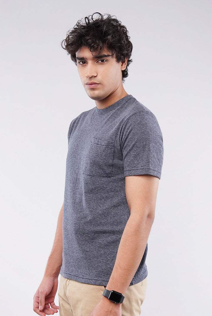 Striped Pocket T-Shirt - Grey - Mendeez