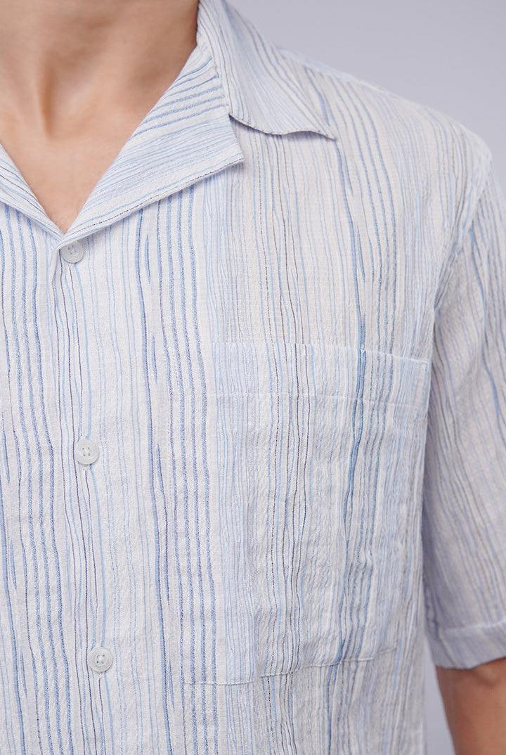 Striped Texture Cuban Shirt - Blue & White - Mendeez