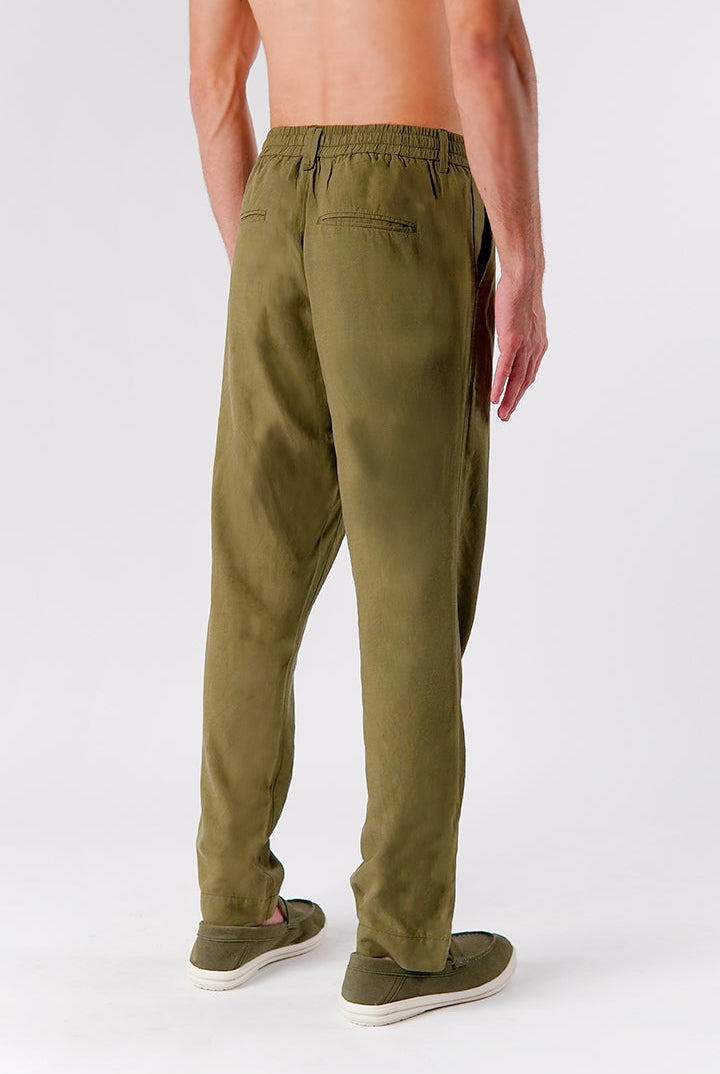 Straight Fit Linen Pants - Olive - Mendeez