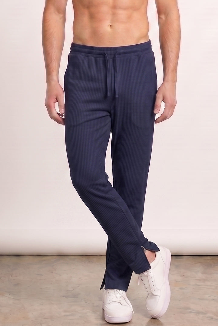 Split Hem Trousers - Navy Blue-1-MENDEEZ