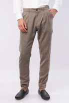 Herringbone Pleated Pants - Brown - Mendeez