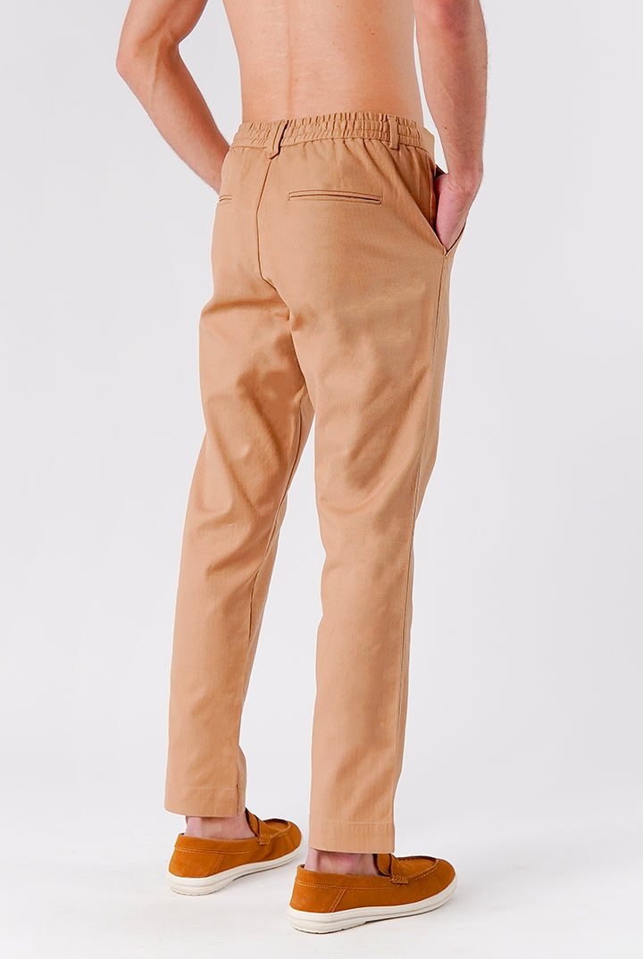 Straight Fit Jacquard Pants - Beige - Mendeez