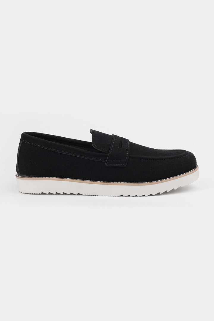 Slip On Suede Loafers - Black - Mendeez