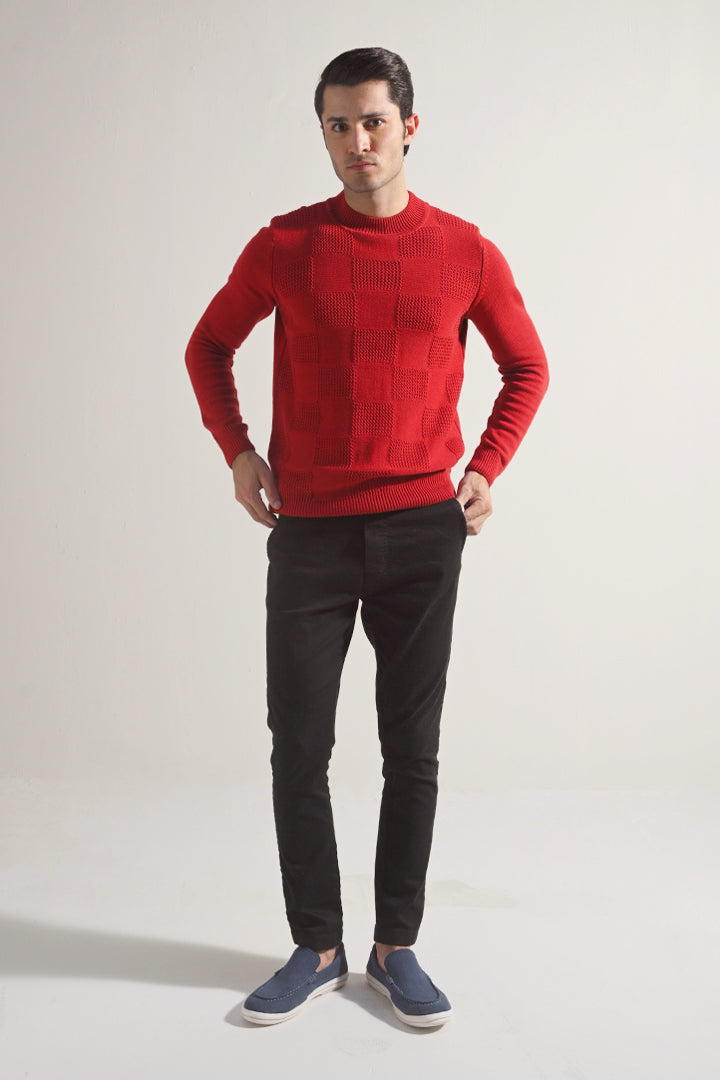 Block Knit Sweater - Maroon - Mendeez