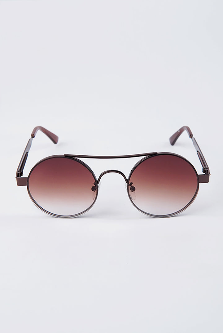 Double Bridge Round Sunglasses - Brown - Mendeez