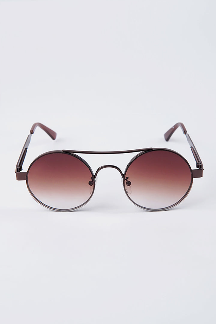 Double Bridge Round Sunglasses - Brown - Mendeez