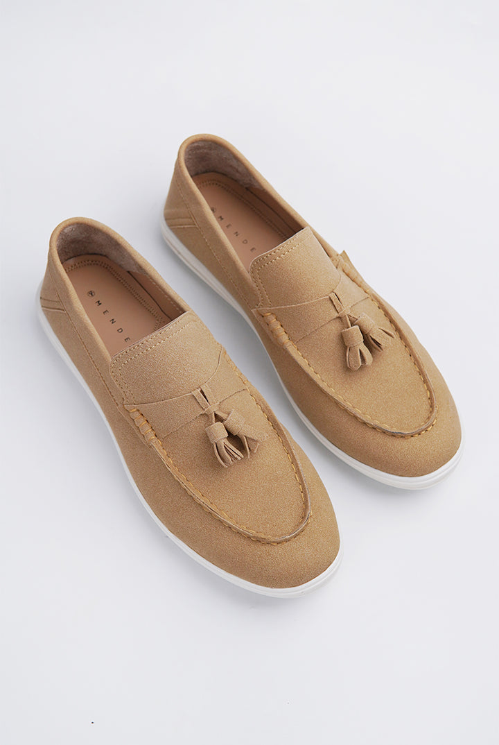 Slip On Suede Loafers - Beige - Mendeez