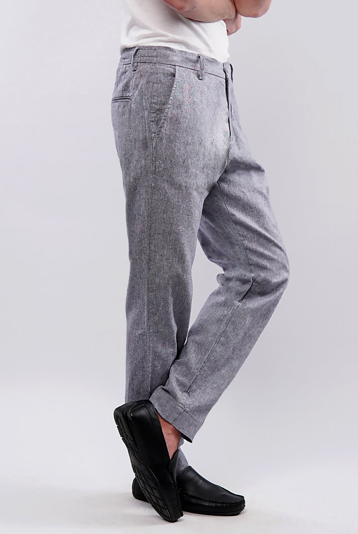 Textured Linen Pants - Grey - Mendeez