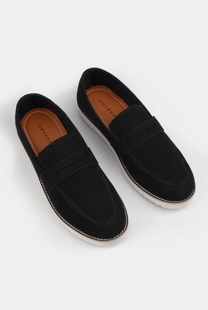 Slip On Suede Loafers - Black - Mendeez