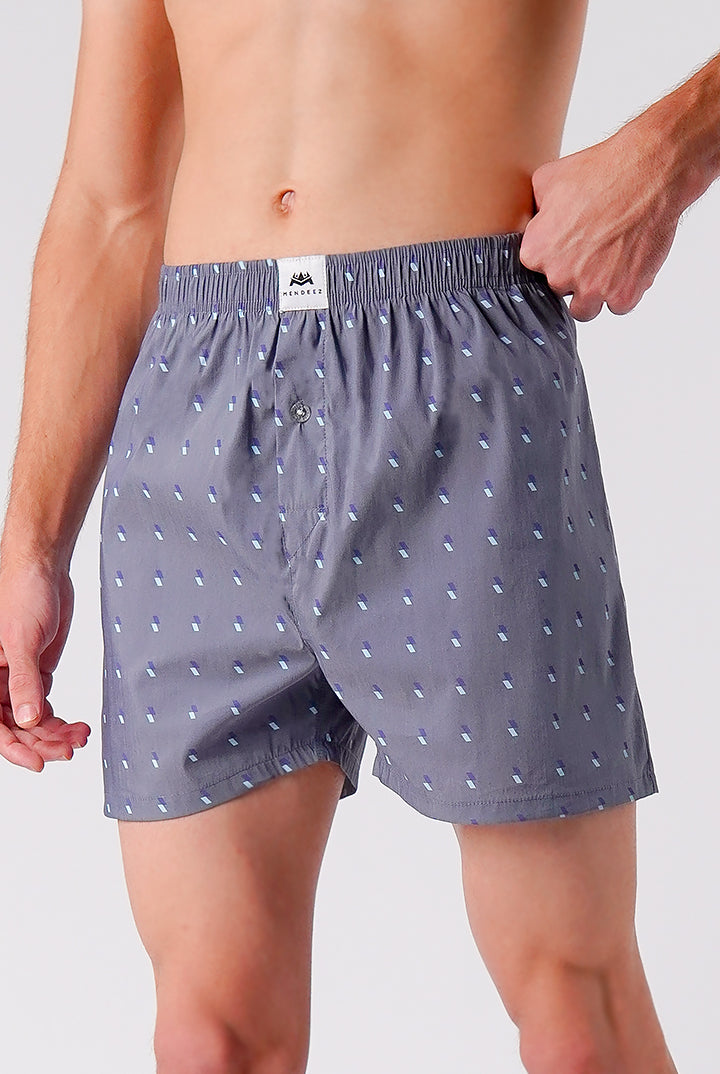 Printed Woven Boxer Shorts - Dark Grey - Mendeez