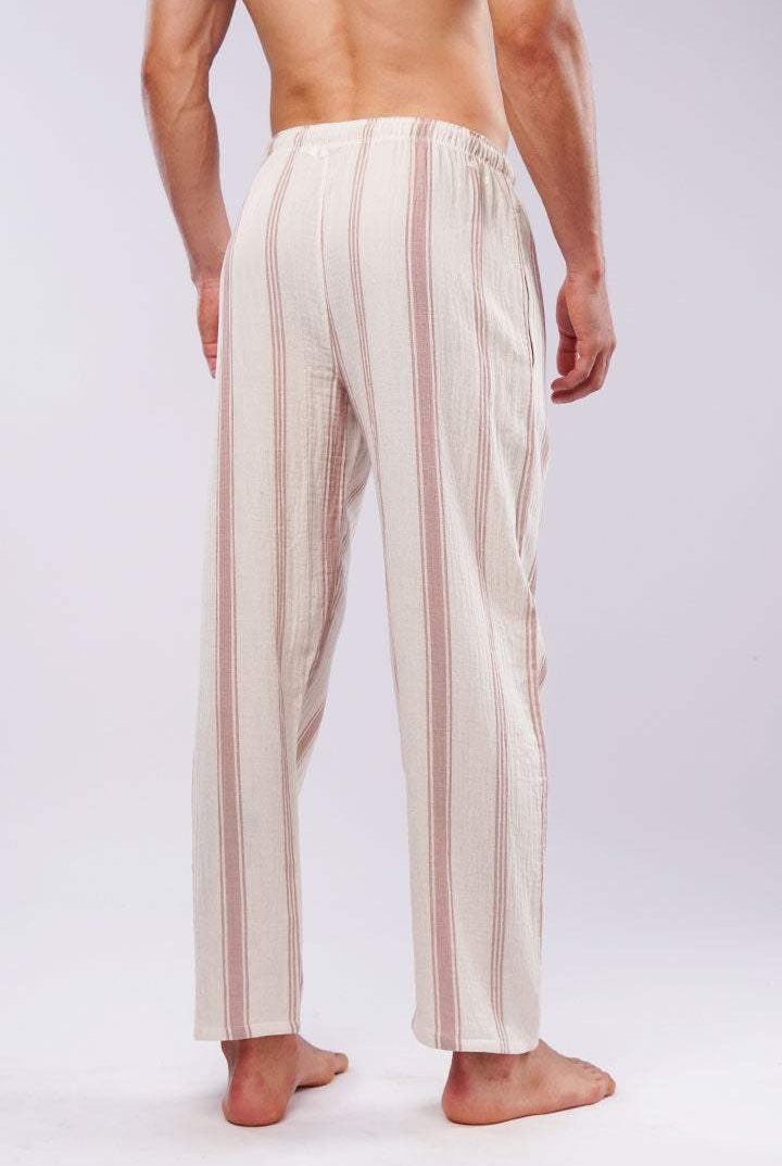Striped Woven Pajamas - Off White - Mendeez