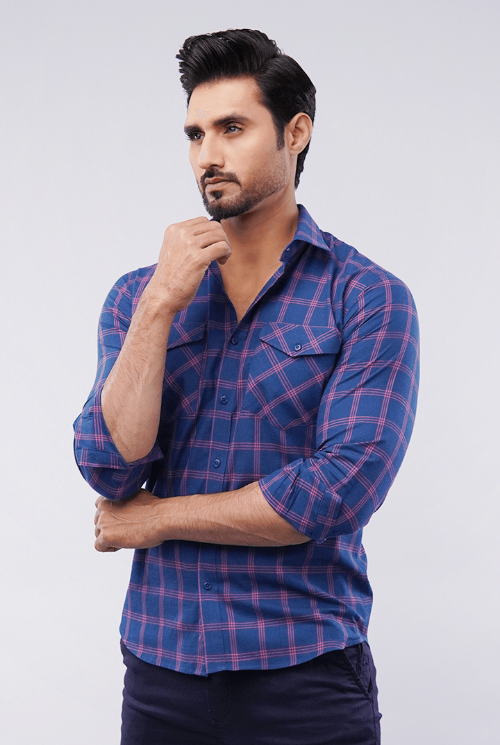 Checkered Button Down Shirt - Blue & Pink - Mendeez PK