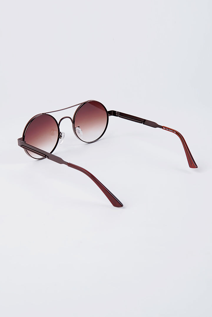 Double Bridge Round Sunglasses - Brown - Mendeez