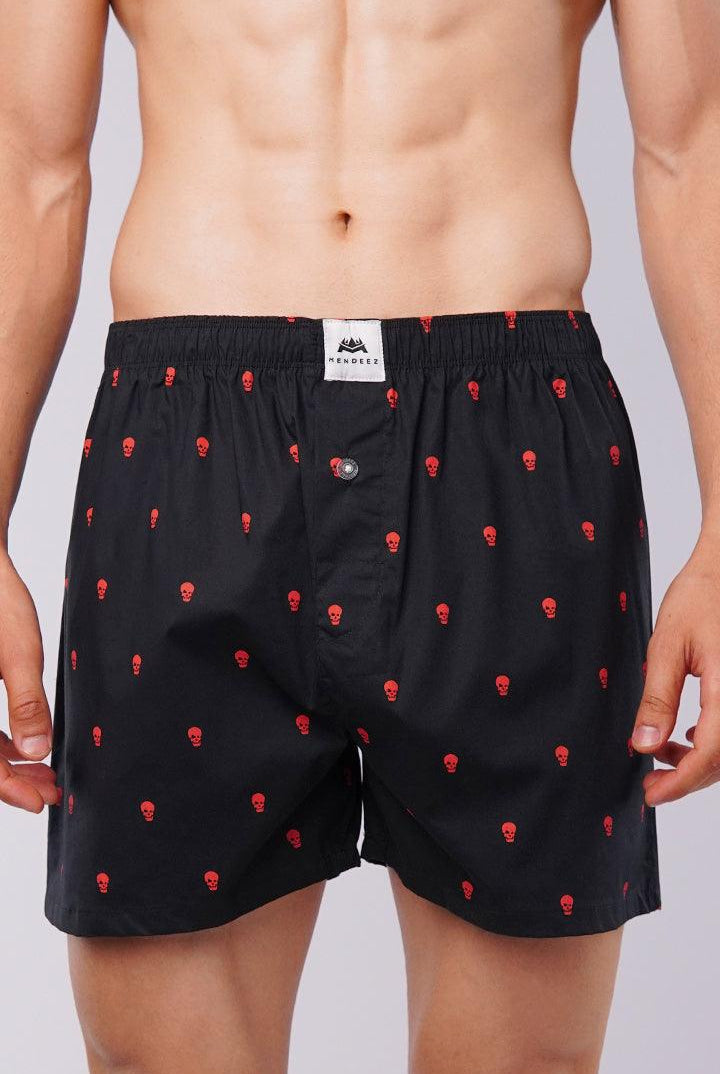 Woven Boxer Shorts - Red Skull - Mendeez