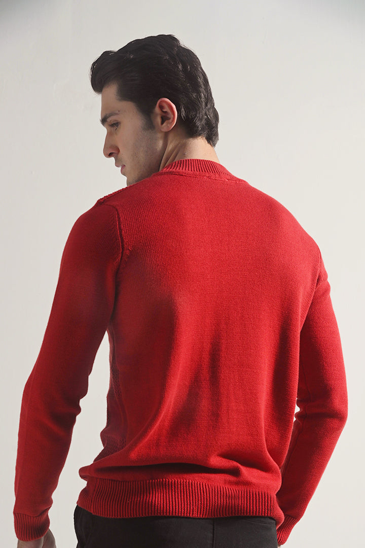 Block Knit Sweater - Maroon - Mendeez